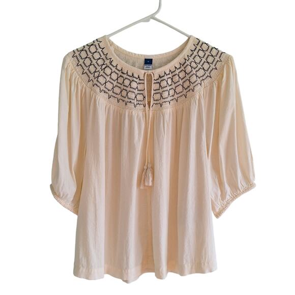 Flowy Ivory Cream Boxy Crop Peasant Blouse Geometric Collar - Picture 1 of 11